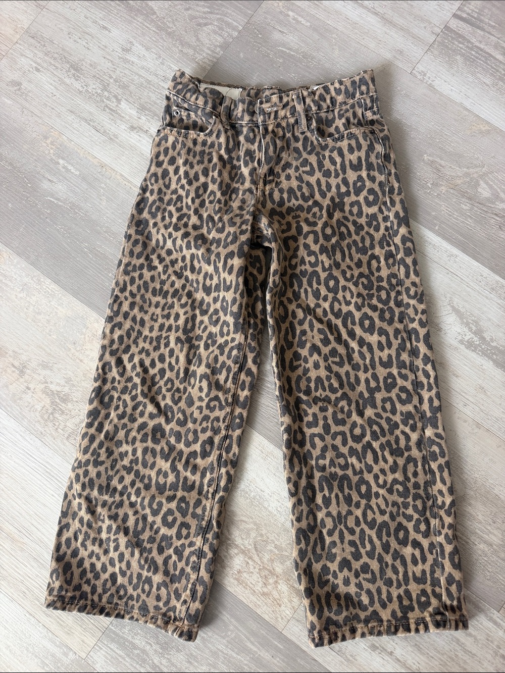 Zara Girls Leopard Print Wide Leg Jeans - Brown & Black
